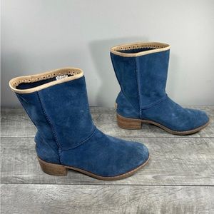 UGG 1004366 Cyrindra Blue Leather & Sheepskin Womens Mid Pull On Boots SIZE 11